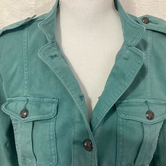 SOLD…Talbots Jacket Jean Jacket Teal Denim Military-Inspired Style, Size Small - Picture 16 of 16